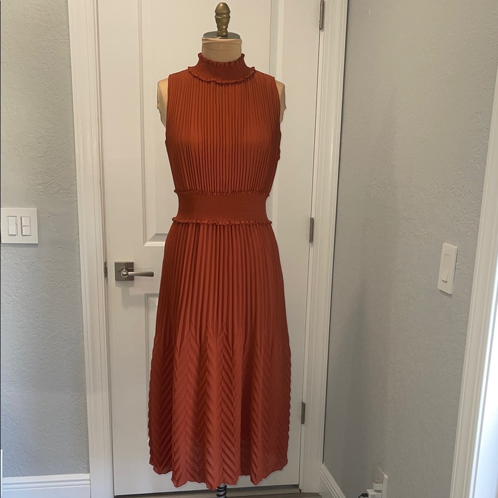 Nanette Lepore Pleated Sleeveless Orange Dress Size 10